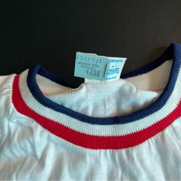 VTG Georgia Tech Ringer Tee XL White Cotton Champion USA Patriotic NOS 70s Singl - Picture 6 of 6